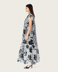 Floral Organza Maxi Dress with Back Bow Tie - Noētic