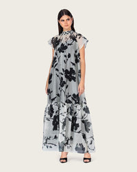 Floral Organza Maxi Dress with Back Bow Tie - Noētic