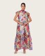 Floral Organza Maxi Dress with High Neck and Back Bow - Noētic