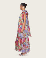 Floral Organza Maxi Dress with High Neck and Back Bow - Noētic