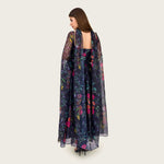 Floral Organza Maxi Dress with Printed Crepe Bodice – Black - Noētic