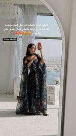 Floral Organza Maxi Dress with Printed Crepe Bodice – Black - Noētic