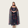 Floral Organza Maxi Dress with Printed Crepe Bodice – Black - Noētic