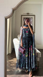 Floral Organza Maxi Dress with Printed Crepe Bodice – Black - Noētic