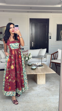 Floral Poplin Maxi Dress with Tie Straps, Smocked Back & Pockets - Noētic