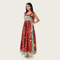 Floral Poplin Midi Dress with Tie Straps, Smocked Back & Pockets - Noētic