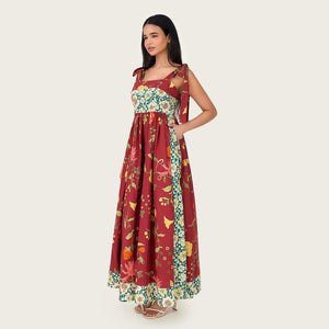 Floral Poplin Midi Dress with Tie Straps, Smocked Back & Pockets - Noētic