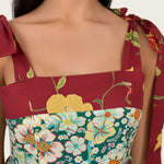 Floral Poplin Midi Dress with Tie Straps, Smocked Back & Pockets - Noētic