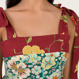 Floral Poplin Midi Dress with Tie Straps, Smocked Back & Pockets - Noētic