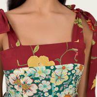 Floral Poplin Midi Dress with Tie Straps, Smocked Back & Pockets - Noētic