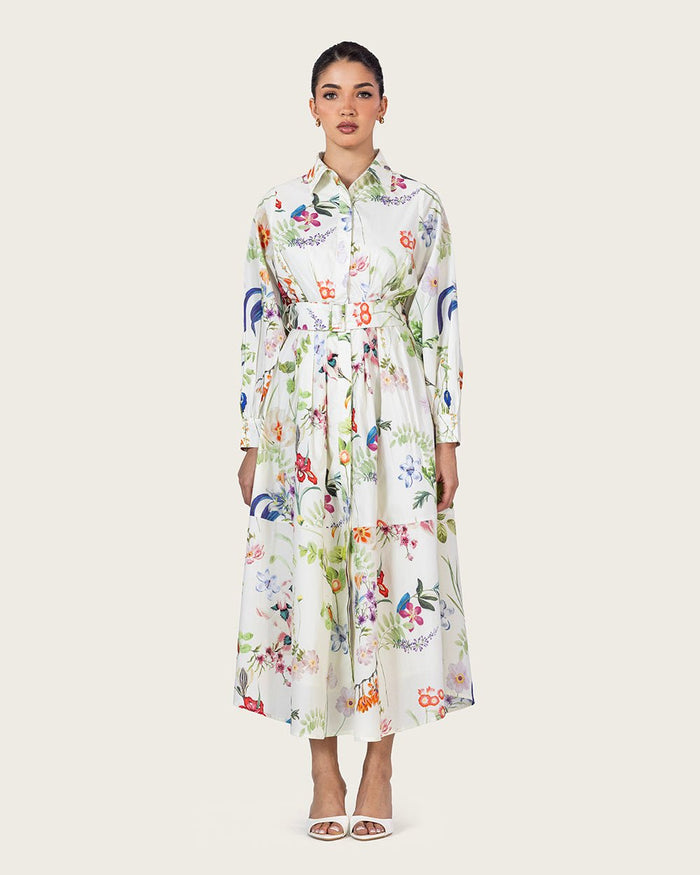 Floral Poplin Shirt Dress with Belt