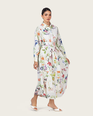Floral Poplin Shirt Dress with Belt - Noētic