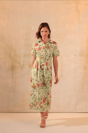 Floral Printed Garden Chic Linen Shirt Dress - Noētic