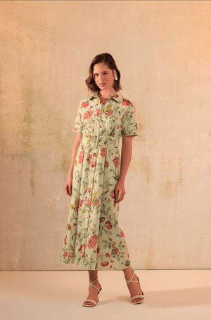 Floral Printed Garden Chic Linen Shirt Dress - Noētic