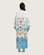 Floral Printed Kaftan Dress – White & Turquoise - Noētic