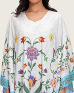 Floral Printed Kaftan Dress – White & Turquoise - Noētic