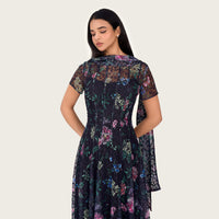 Floral Printed Lace Ankle Length Dress with Matching Scarf - Noētic