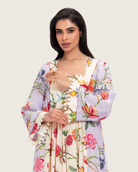 Floral Printed Maxi Dress with Beaded Embroidery - Noētic