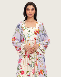 Floral Printed Maxi Dress with Beaded Embroidery - Noētic