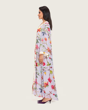 Floral Printed Maxi Dress with Beaded Embroidery - Noētic