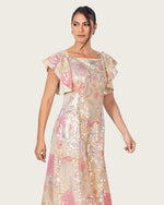 Floral Sequin Maxi Dress with Flutter Sleeves - Noētic