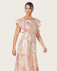 Floral Sequin Maxi Dress with Flutter Sleeves - Noētic