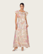 Floral Sequin Maxi Dress with Flutter Sleeves - Noētic