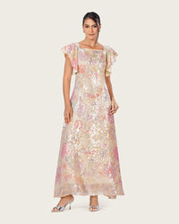 Floral Sequin Maxi Dress with Flutter Sleeves - Noētic
