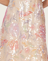 Floral Sequin Maxi Dress with Flutter Sleeves - Noētic