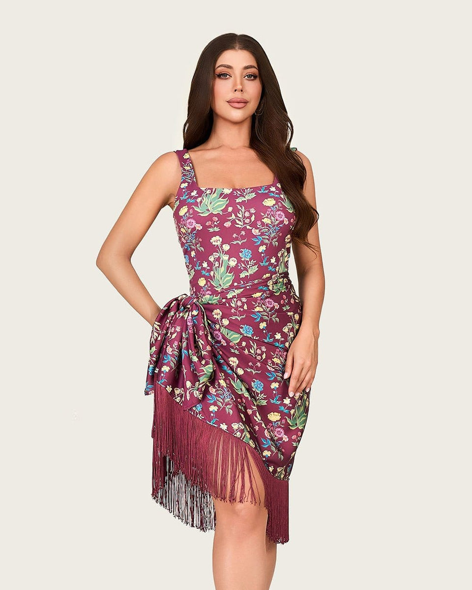 Floral Swim Set - One-Piece Swimsuit with Fringed Wrap Skirt Cover-Up - Noētic