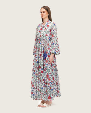 Floral Tiered Maxi Wrap Dress with Waist Tie Tassels - Noētic