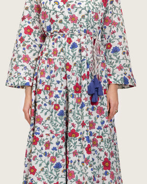 Floral Tiered Maxi Wrap Dress with Waist Tie Tassels - Noētic