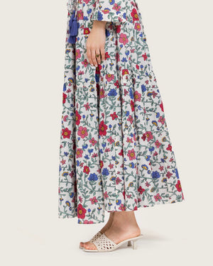Floral Tiered Maxi Wrap Dress with Waist Tie Tassels - Noētic