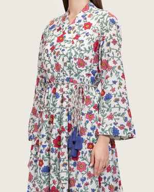 Floral Tiered Maxi Wrap Dress with Waist Tie Tassels - Noētic