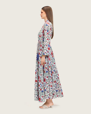 Floral Tiered Maxi Wrap Dress with Waist Tie Tassels - Noētic