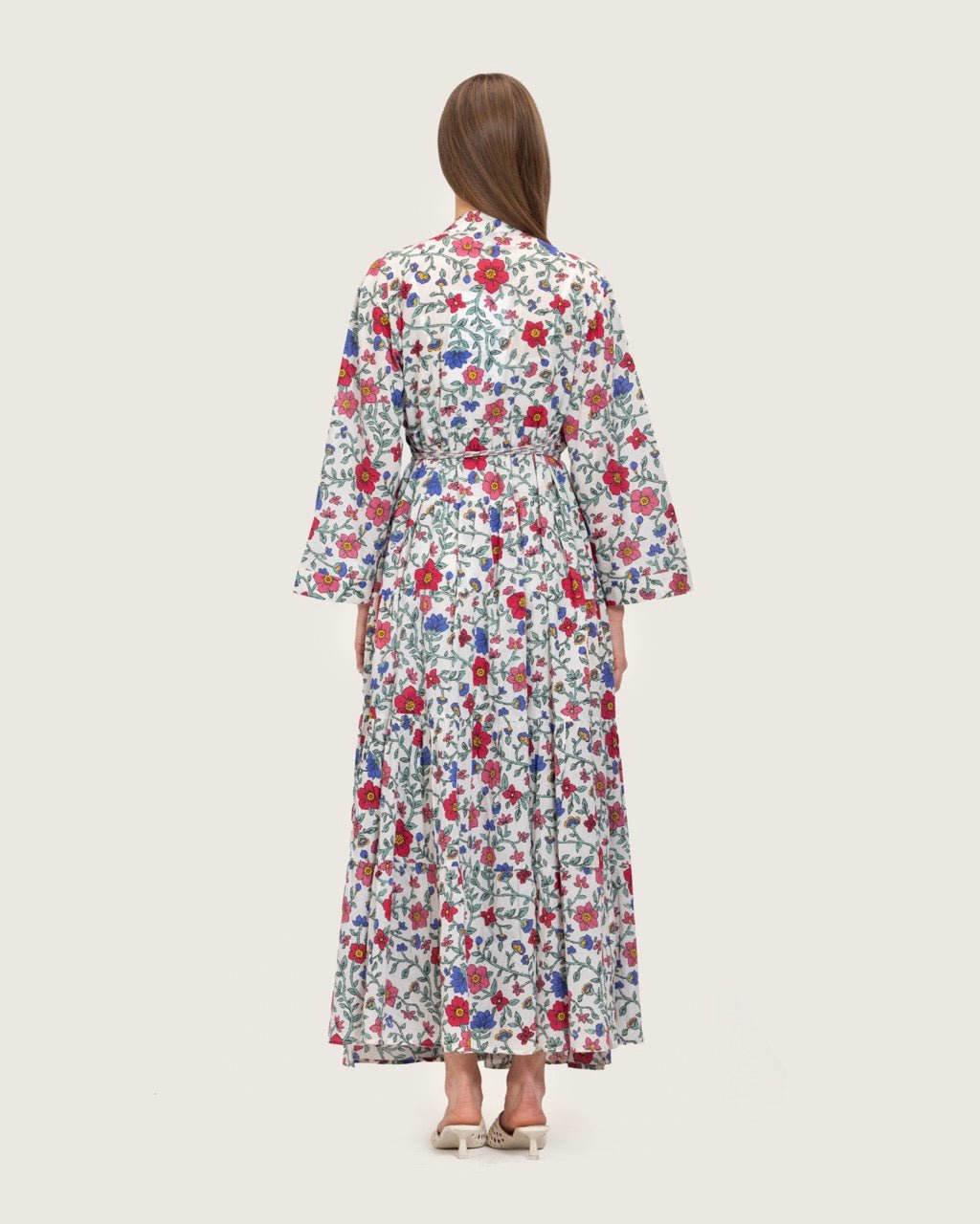 Floral Tiered Maxi Wrap Dress with Waist Tie Tassels - Noētic