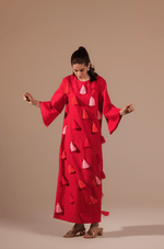 Fuchsia Vibrant Linen with Diagonal Tassels in Pink and Orange Kaftan - Noētic
