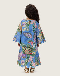 Girls Floral Blue Maxi Kaftan with Relaxed Silhouette - Noētic