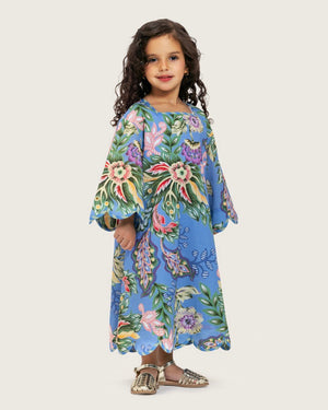 Girls Floral Blue Maxi Kaftan with Relaxed Silhouette - Noētic