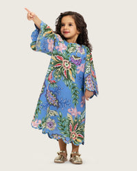 Girls Floral Blue Maxi Kaftan with Relaxed Silhouette - Noētic