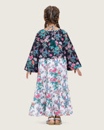 Girls Floral Cotton Dress with Tie Neck and Tassels - Noētic