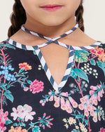 Girls Floral Cotton Dress with Tie Neck and Tassels - Noētic