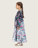 Girls Floral Cotton Dress with Tie Neck and Tassels - Noētic