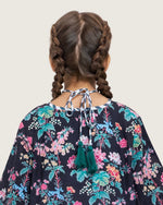 Girls Floral Cotton Dress with Tie Neck and Tassels - Noētic
