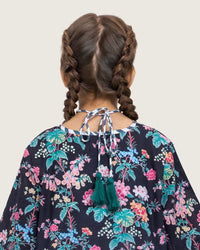 Girls Floral Cotton Dress with Tie Neck and Tassels - Noētic