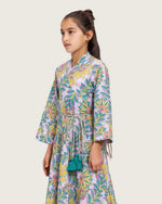 Girls Floral Cotton Wrap Dress with Soft Tiers - Teal - Noētic