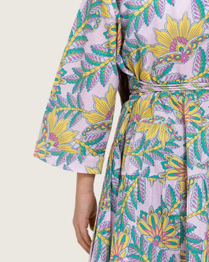 Girls Floral Cotton Wrap Dress with Soft Tiers - Teal - Noētic