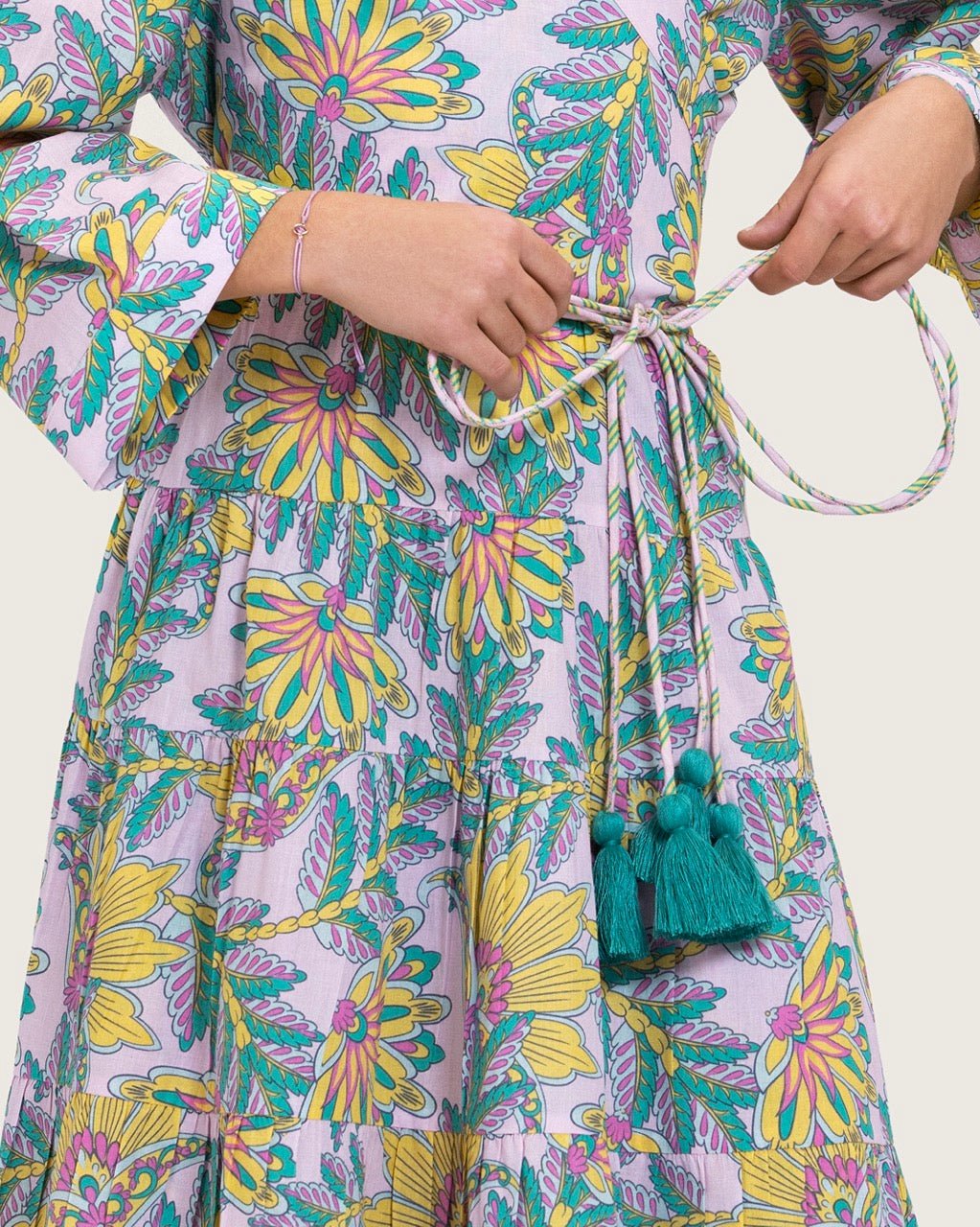 Girls Floral Cotton Wrap Dress with Soft Tiers - Teal - Noētic
