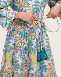 Girls Floral Cotton Wrap Dress with Soft Tiers - Teal - Noētic