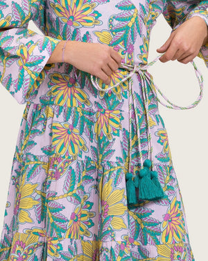 Girls Floral Cotton Wrap Dress with Soft Tiers - Teal - Noētic